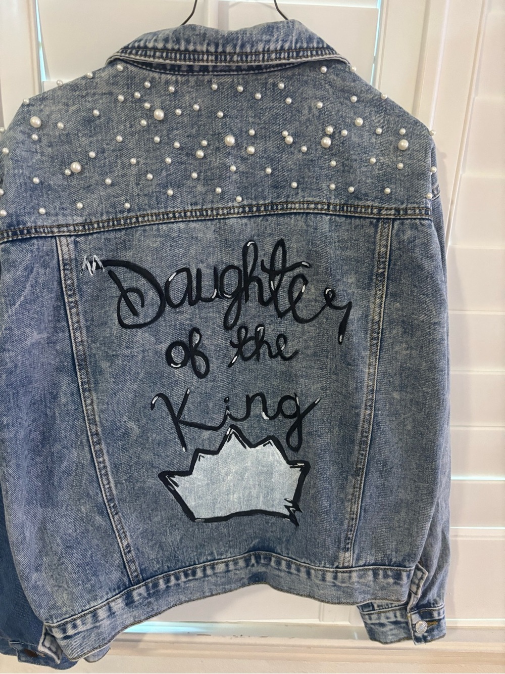 Hand painted Pearl-Embellished Denim Jacket
